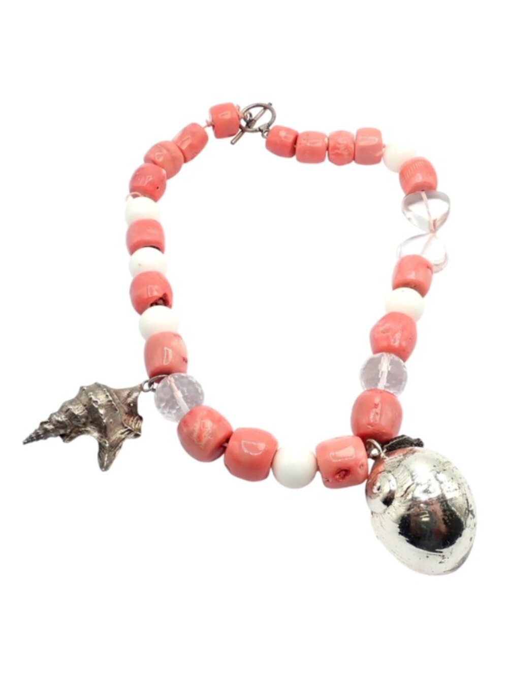 Rare! Vintage Mario Buccellati Free Time Silver Large Pink Coral Necklace 17.5" - Picture 8 of 11